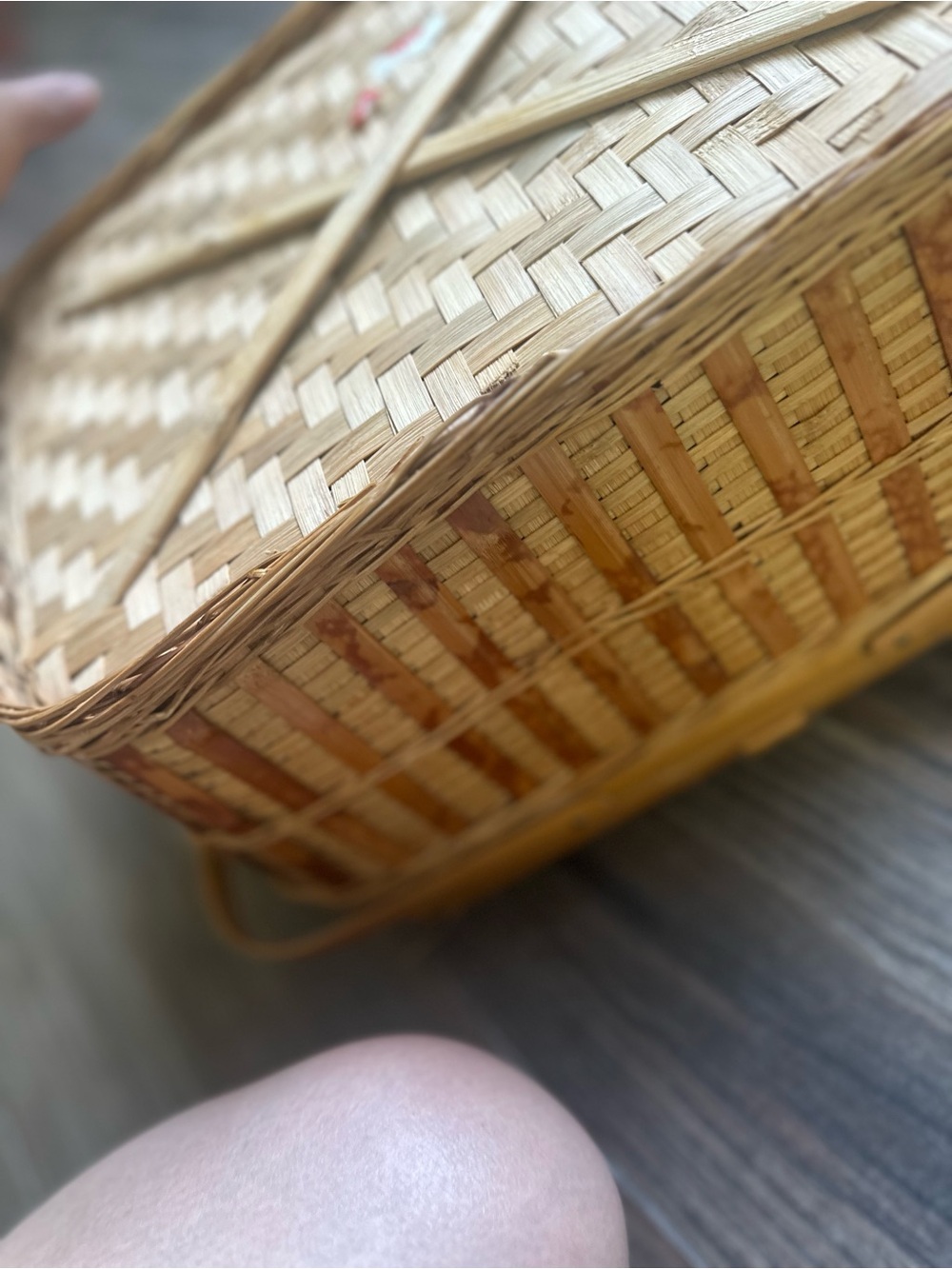 Vintage Antique Woven Picnic Basket in Natural and Brown - Picture 5 of 16